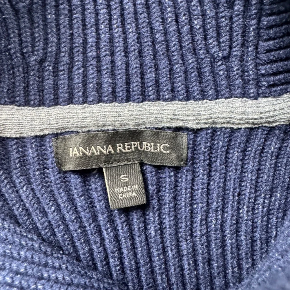 Banana Republic Mens Shawl Collar Ribbed‎ Sweater Navy Blue Side Zip Size Small